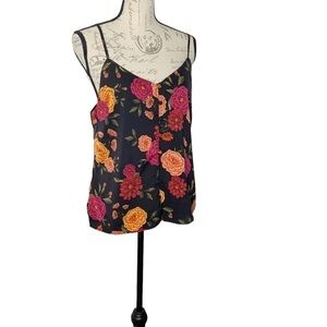 𝅺CUPCAKES and Cashmere black floral blouse. Spaghetti straps. Size S NWOT